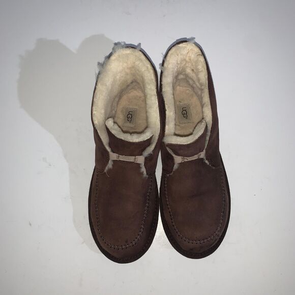 UGG Slippers Womens Size 9 Brown Suede Shearling Lined Ankle House Shoes - Picture 5 of 9